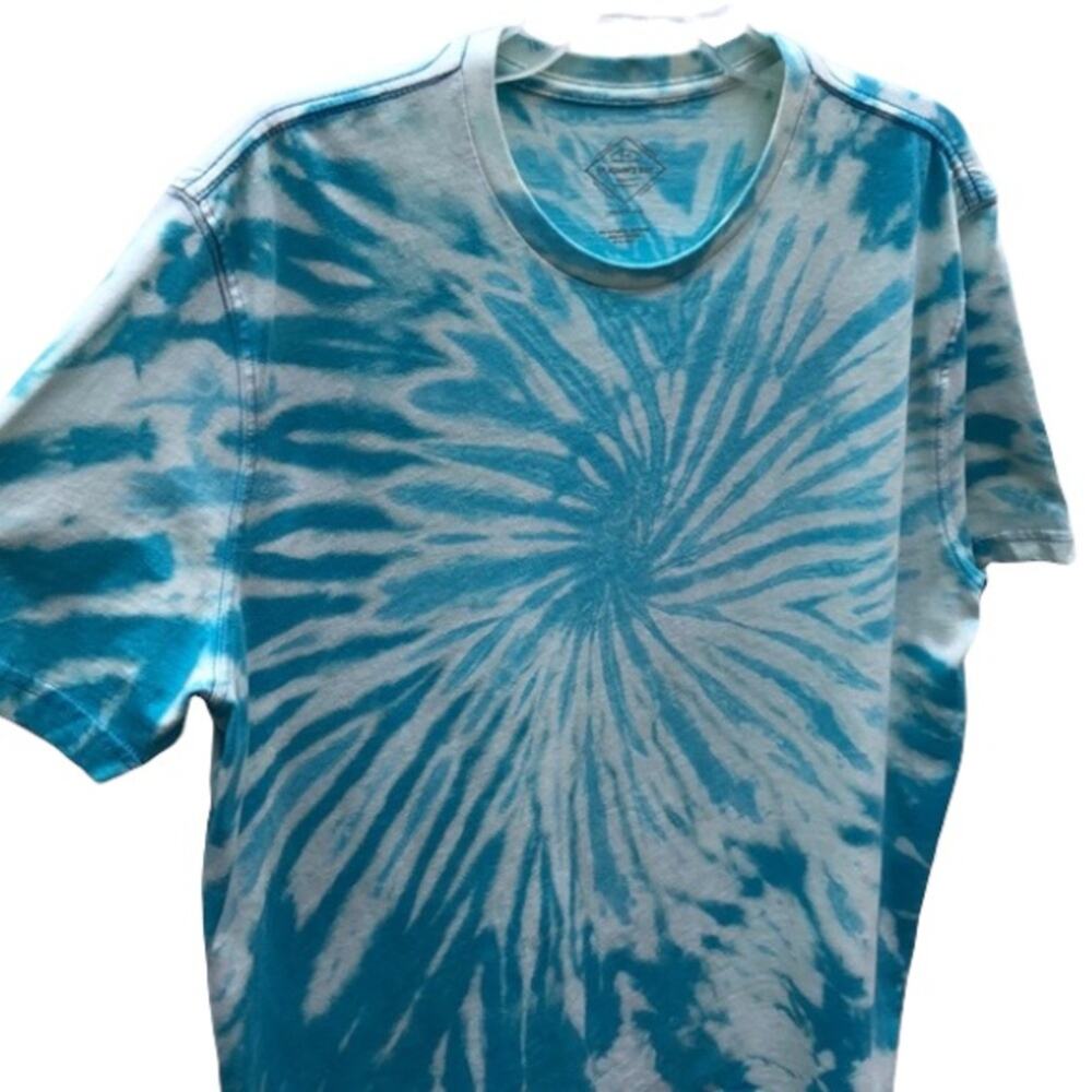 Blue Aqua White Spiral Custom Acid Tie Dye Short Sleeve Cotton T-Shirt Men Large - Picture 3 of 7